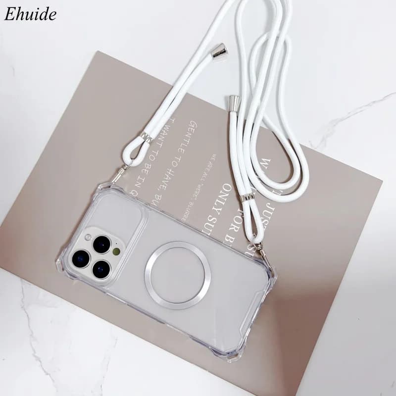 Custodia magnetica per iPhone 17 Pro Max 16 14 13 11 12 15 Plus Air Magsafe Rotazione antiurto Supporto con cordino a tracolla