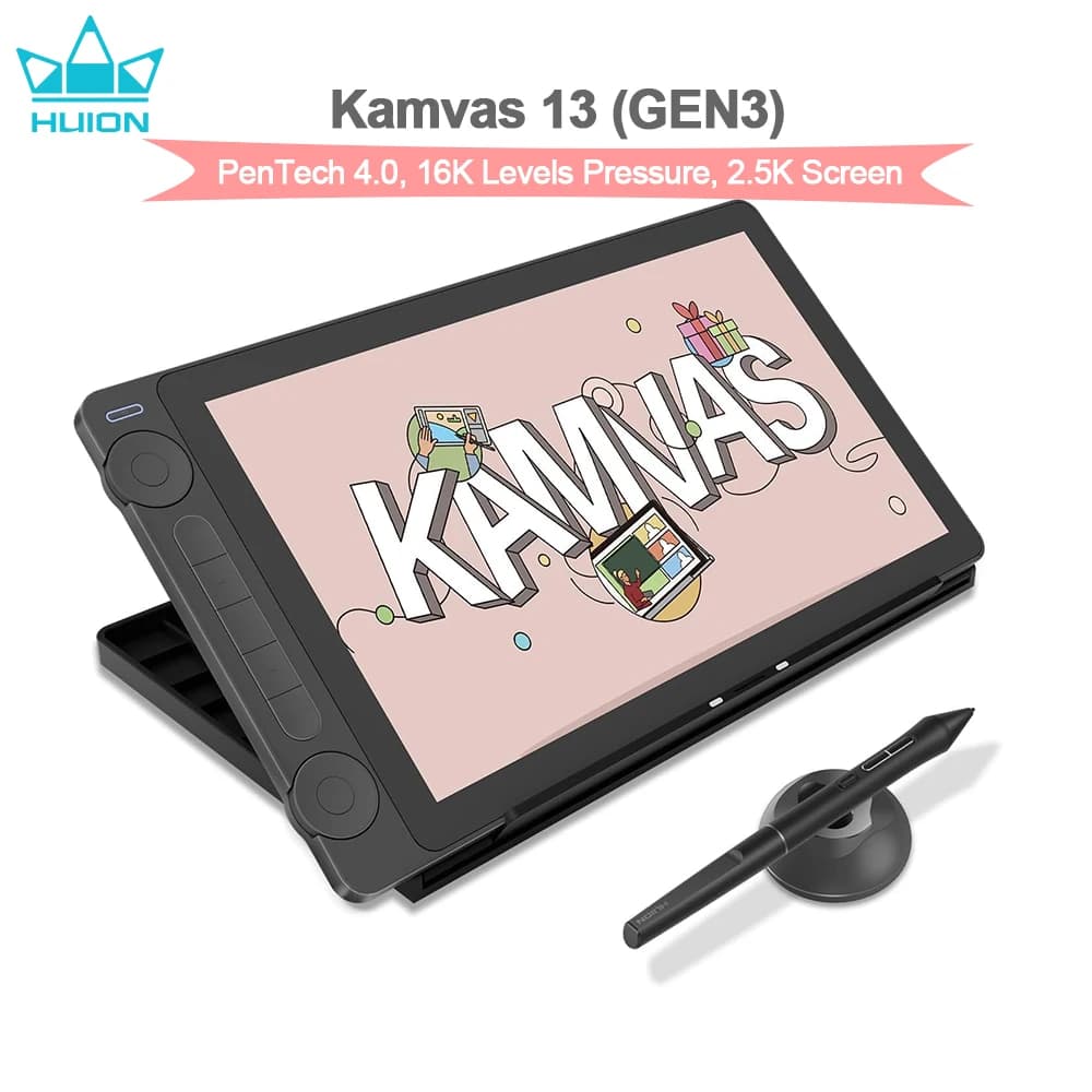 Huion Tablet Kamvas 13 Gen 3 Tavolette grafiche Monitor Display da disegno da 13,3 pollici Livelli 16K Schermo di pressione PenTech 4.0 Stilo