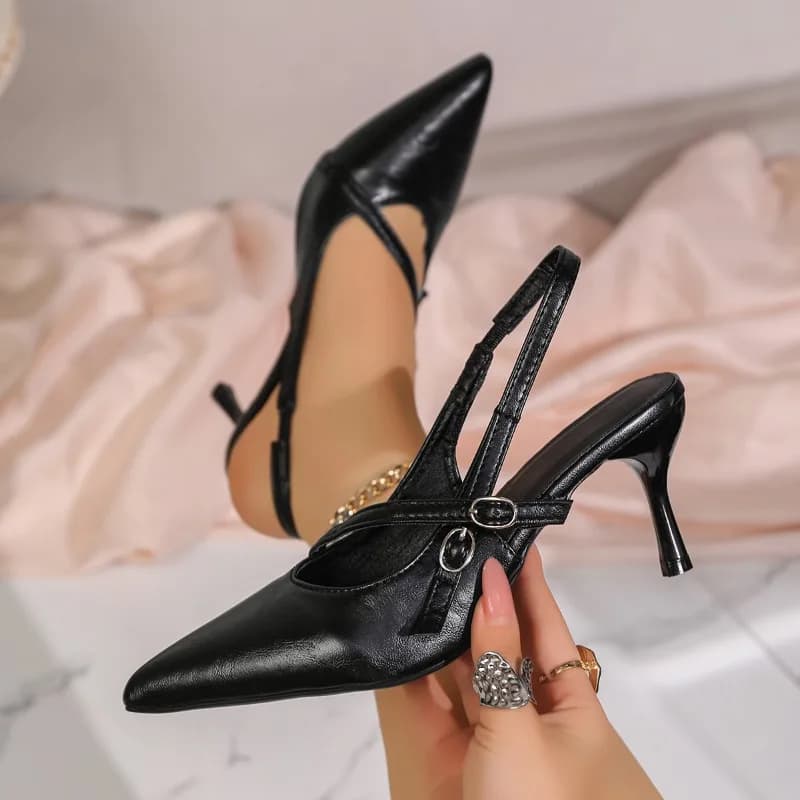 2026 Summer New Women's Designer Stiletto Sandals Sexy Pointed Toe Open Heel Shoes Comfortable PU Slip-on High Heels Plus Size