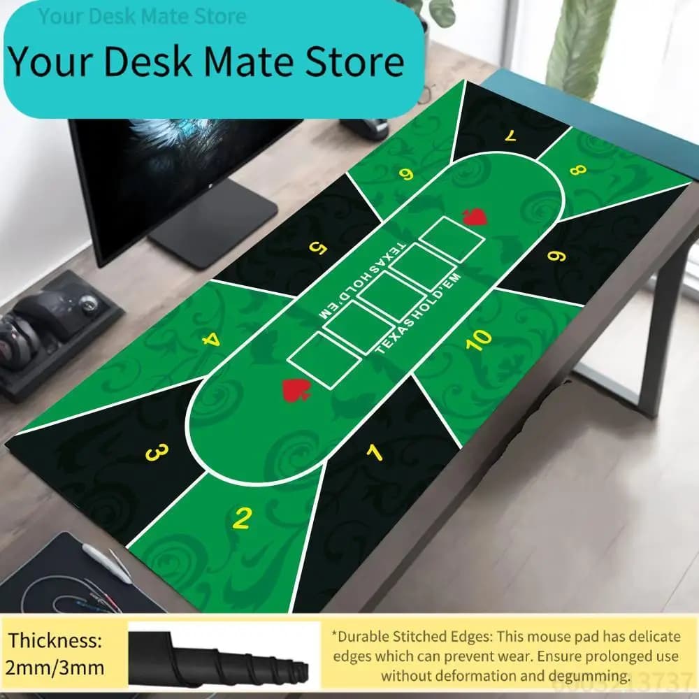 Tappetino per Mouse con Stampa Tavolo da Poker Texas Hold'em, Grande con Bordo Cucito, Antiscivolo per Gaming e Ufficio