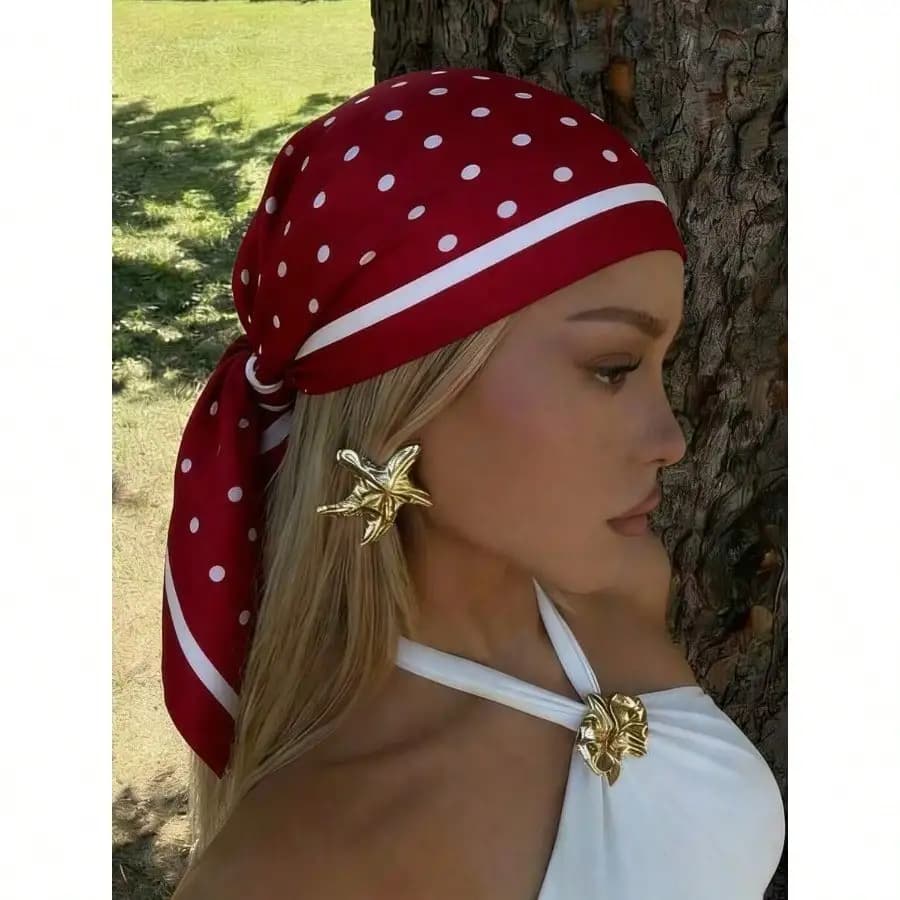 A Women's Luxurious, Elegant, And Fashionable Polka Dot Printed Spring 70*70cm Silk Bandana Scarf, Suitable For Daily Wear, A Top Choice For Gifting