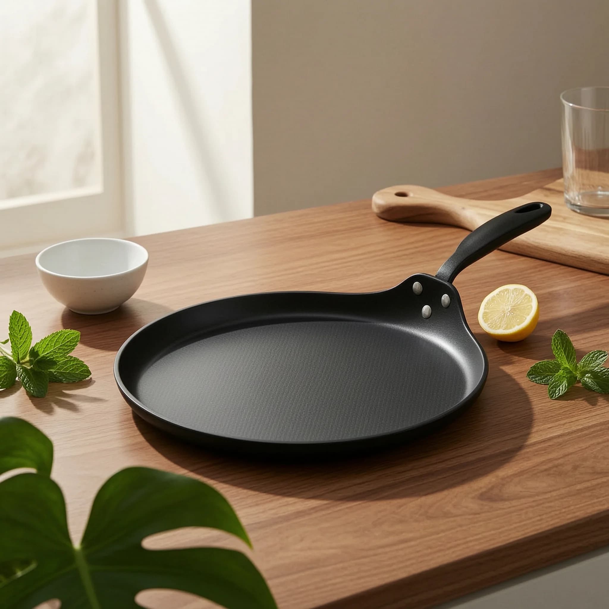 Padella Antiaderente con Fondo Piatto e Finitura Texturizzata, Utensile da Cucina con Bordo Dorato