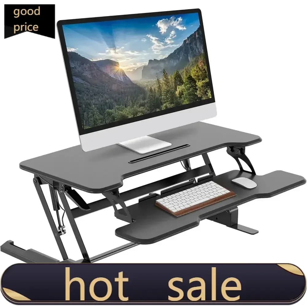 Convertitore per Scrivania Regolabile con Molla a Gas, Compatto, per Scrivania Sit-Stand con Doppio Monitor L