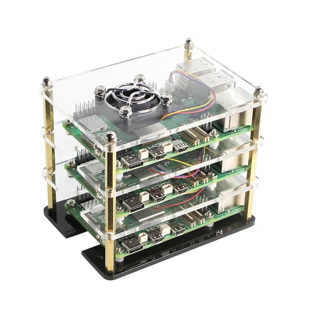 Raspberry Pi 5B/4B/3B+ Cluster Case - Stackable Acrylic Enclosure with Cooling Fan Mounts for Pi Rack