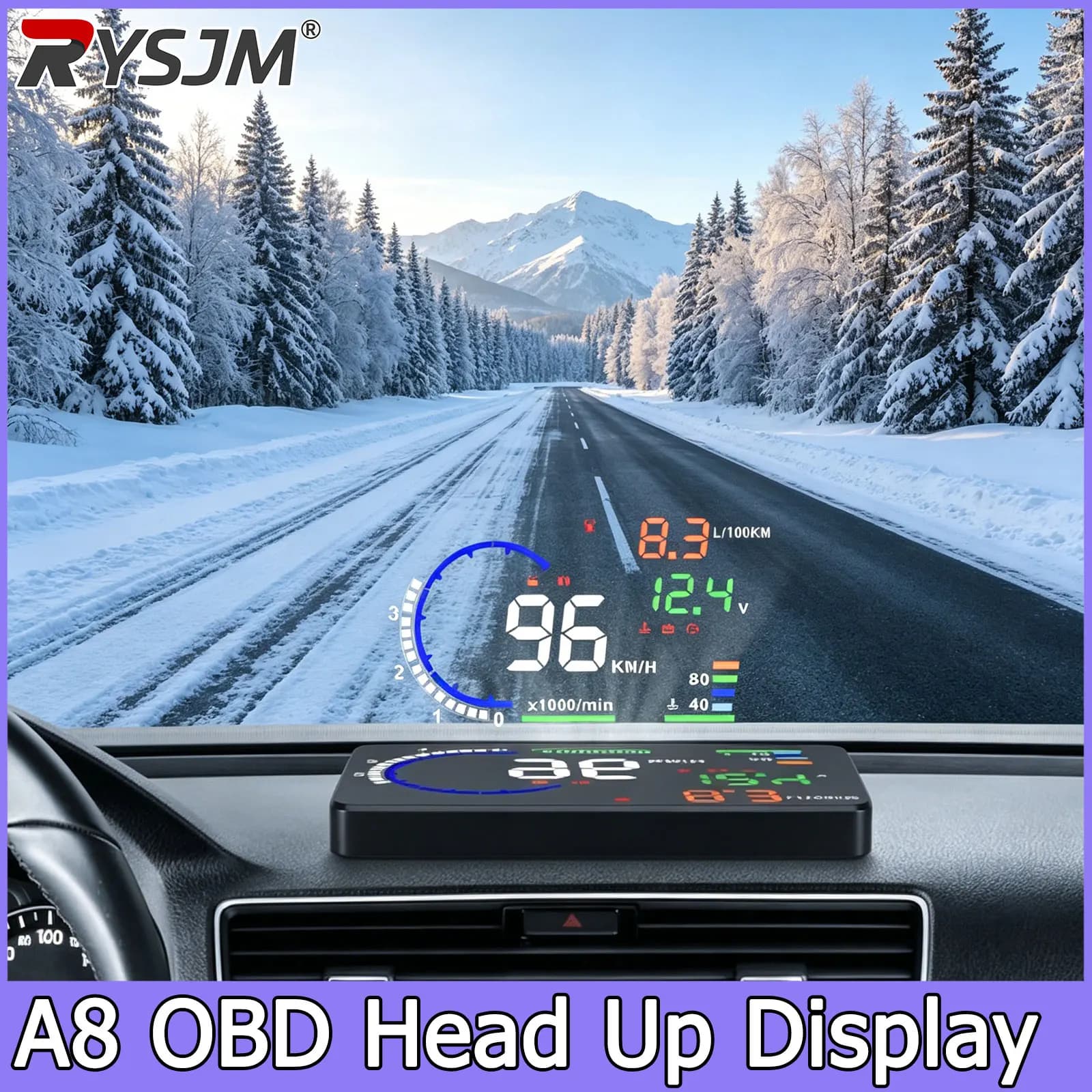 Windshield Projector A8 OBD HUD Head Up Display Speedometer OBD2 Speed Overspeed Alarm Water Temp RPM Voltage