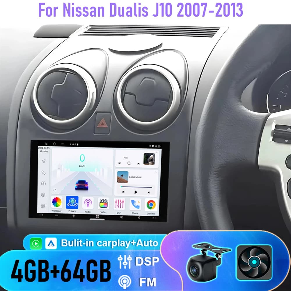 7" 6+128GB For Nissan Dualis J10 2007-2013 Wireless Apple CarPlay Android Car Audio Radio BT Host Multimedia Video Player Head
