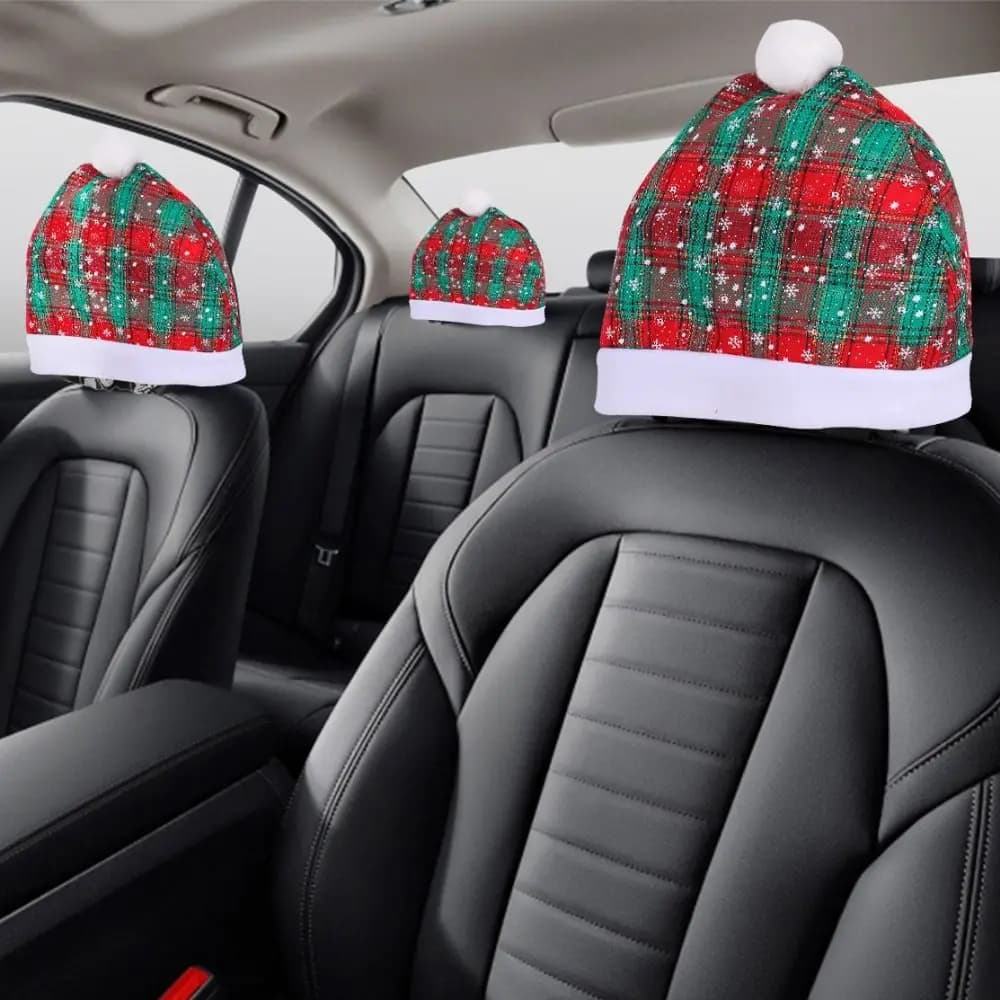 Set of 2 Christmas Car Seat Covers with Snow Pupazzo and Santa Claus Hat, Morbid Protection for Seats Auto, New Year