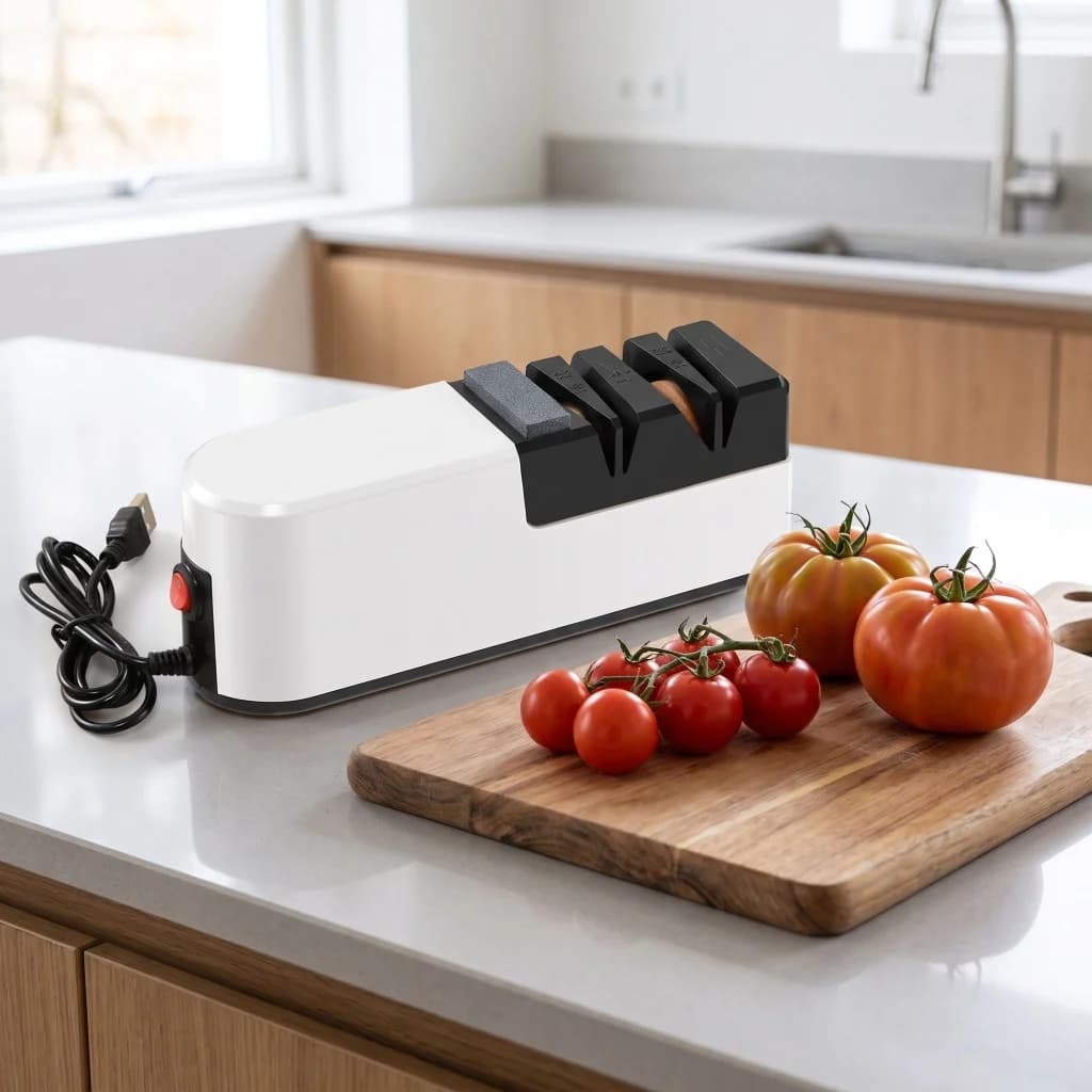 4 Slots USB Electric Knife Sharpener 5s Fast Sharpening 3 Speed Professional Blade Sharpener Non-Slip Base For Chef Knife Fruit Cleaver Scissors Home Kitchen Tool