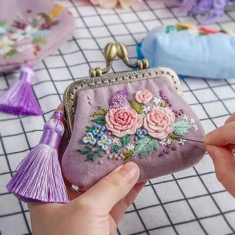 DIY Flower Cross‑ Kit for Bag Purse Handbag, Beginner‑Friendly Sewing Craft Supply, Gift for Friends