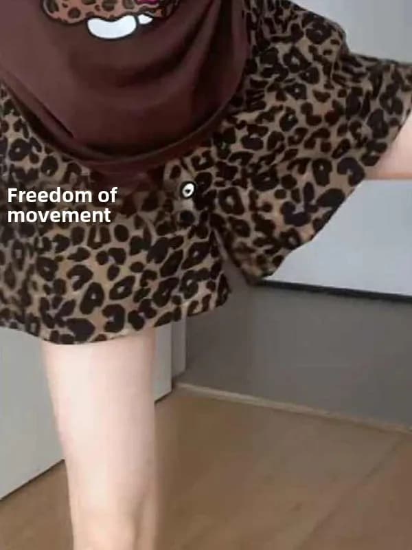 Pantaloncini in cotone stampato leopardato, pantaloni larghi e comodi per casa, pigiami estivi alla moda, taglie forti da donna