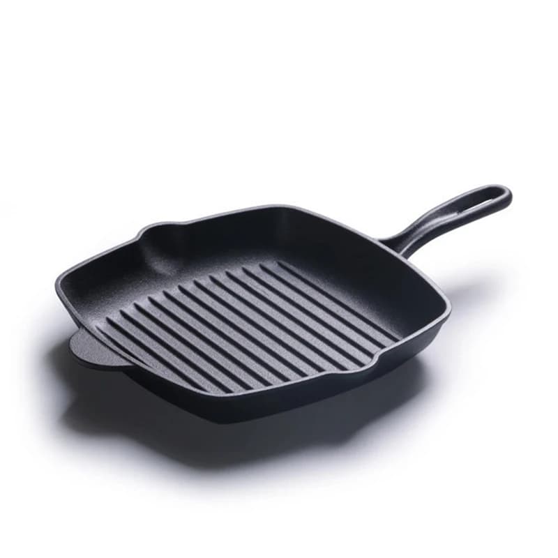 Cast Iron Cookware Steak BBQ Grill Pan Non-Stick Frying Pan for Outdoor Camping Cooking Not Coated