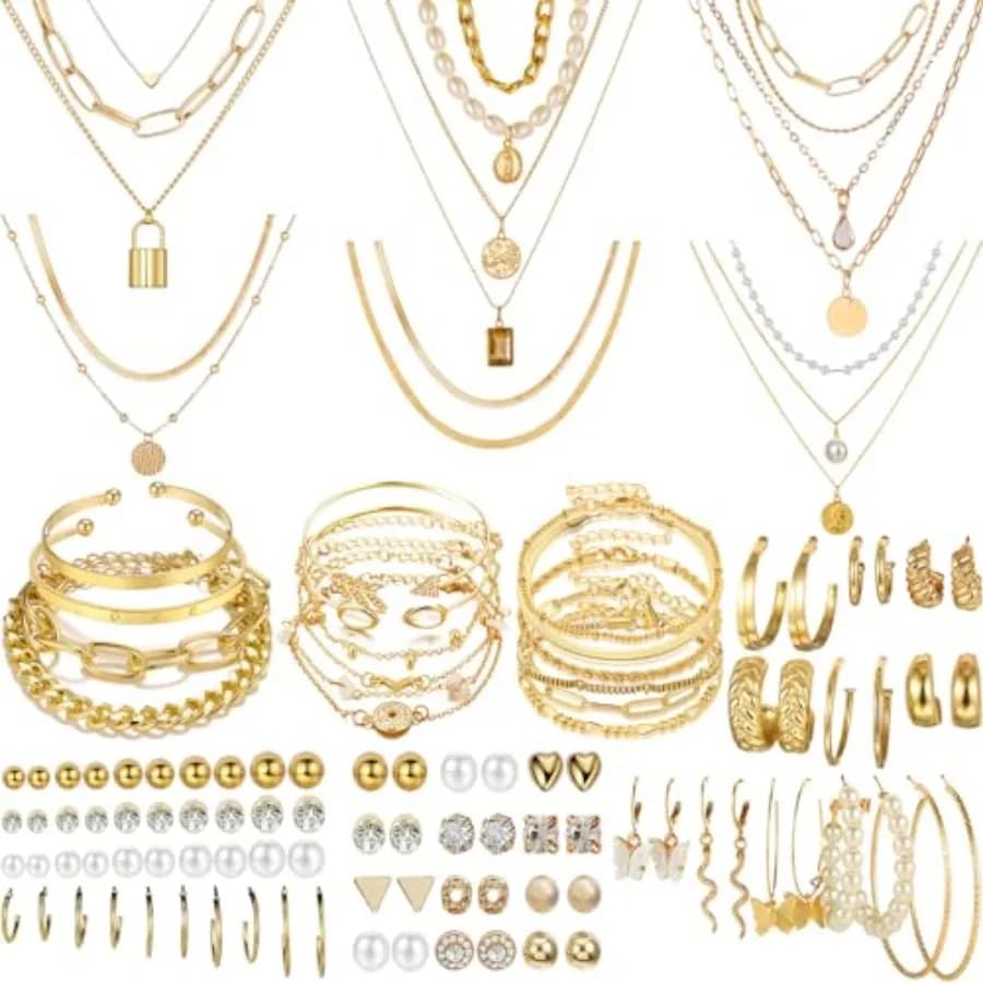 NEWITIN Set di 69 Pezzi per Donna, Collana, Bracciale e Orecchini Placcati alla Moda