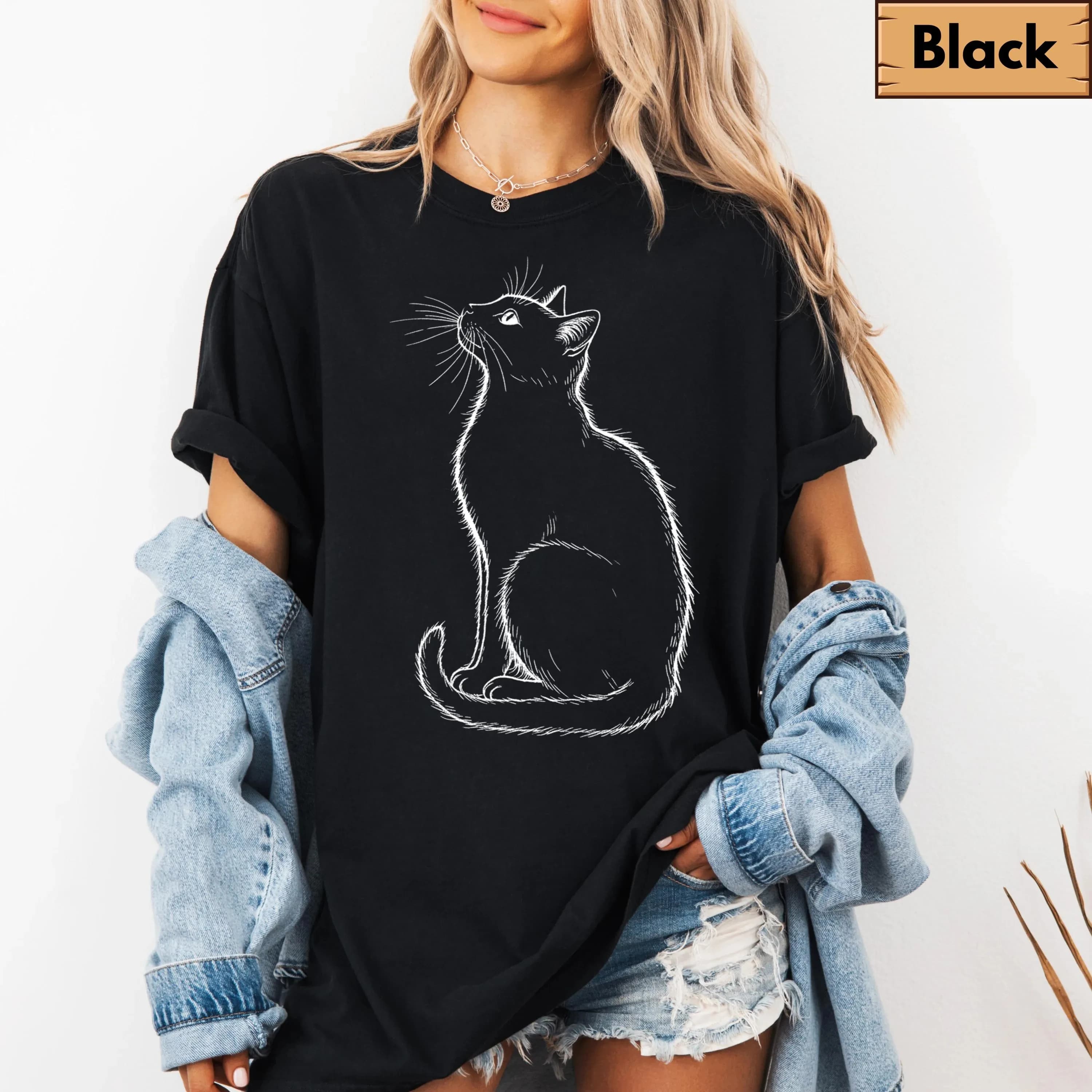 T-shirt Oversize Estiva da Donna con Silhouette di Gatto, in Cotone Traspirante, Elegante e Versatile, Stile Streetwear