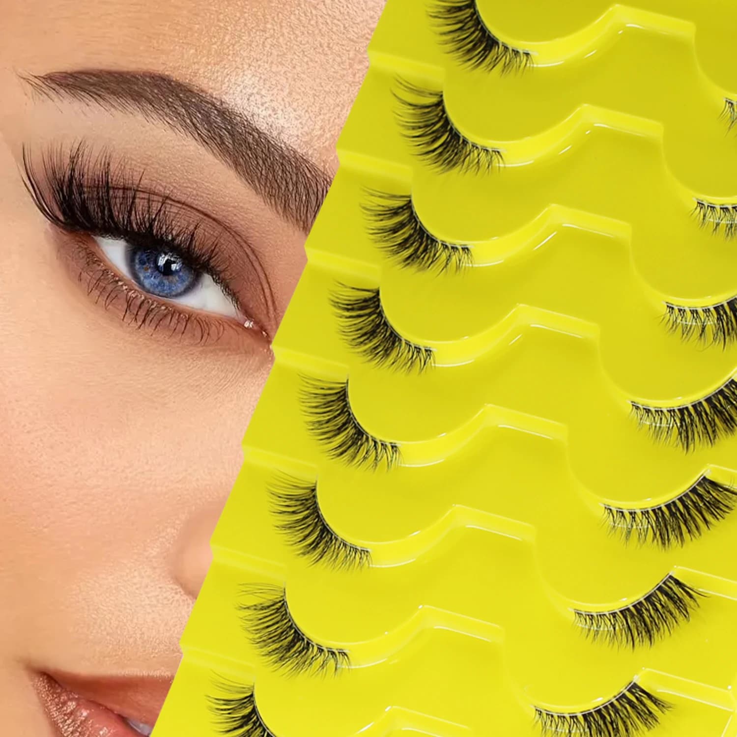 Half natural-looking eyelashes 10 pairs of thin eyelashes for cat's eyes Fake 18 mm soft eyelashes with transparent belt Half short eyelashes