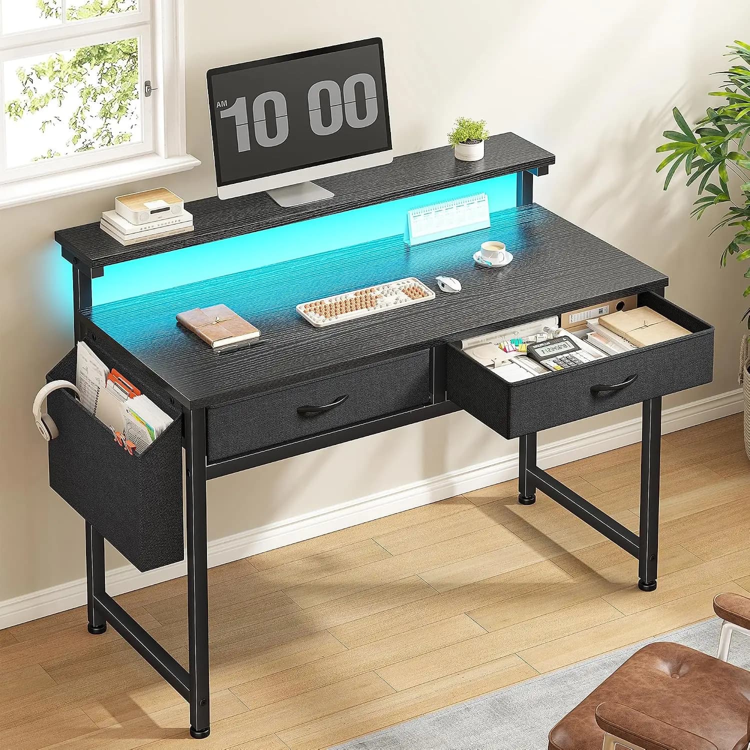 31Inch Computer Desk with LED Lights & 2 Drawers, Gaming Desk with Side Pocket & Monitor Stand, Study Table , Customized