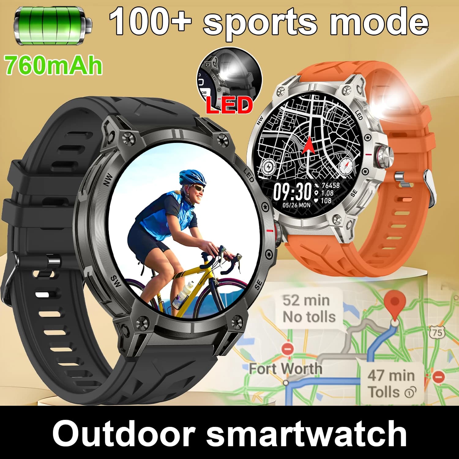 2025 New 760mAh Large Size Battery Outdoor Watch Smart Men 1.85 Inch HD GPS Screen Bluetooth Call Compass IP68 Smartwatch Waterproof