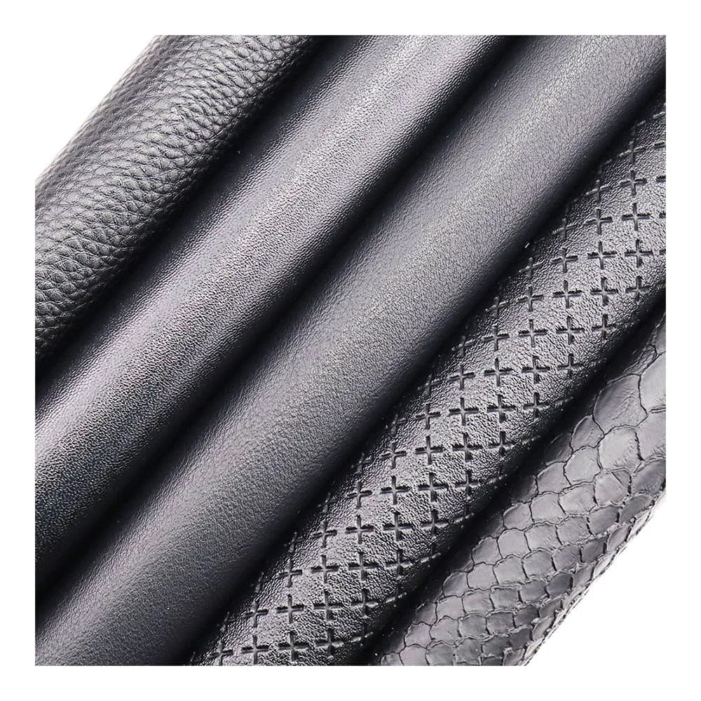 20/50x120cm Roll A4 Size Pure Black Smooth Litchi Embossed Snake Patte Faux Synthetic Artificia Leather Fabric For Handbag HM001