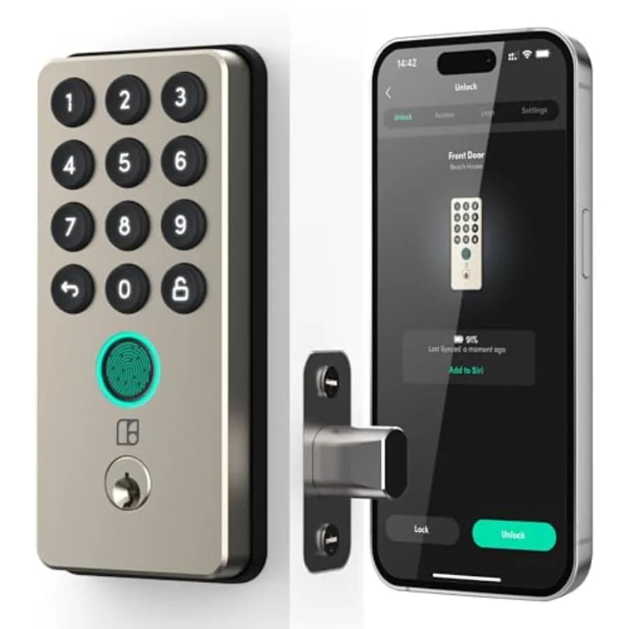 Serratura Intelligente con Riconoscimento dell'Impronta Digitale in Nickel Satinato, Codici PIN Remoti tramite WiFi Bridge, Certificata ANSI, Facile Installazione