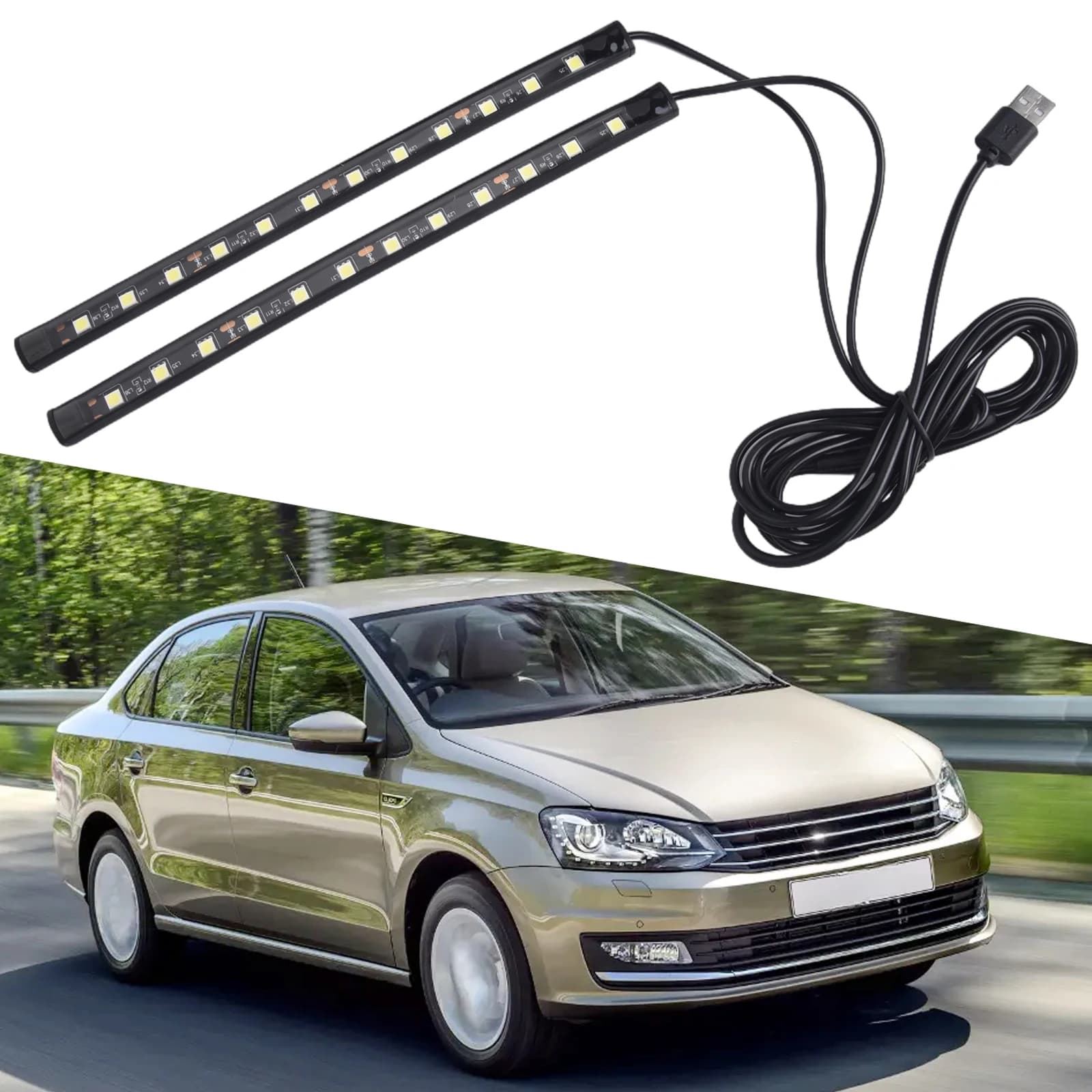 1.3 M Car LED Foot Light Strip USB Interior Lamp White Ice Blue Red Pink Purple Easy Installation