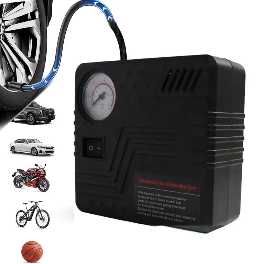 Pompa d'Aria d'Emergenza per Auto, Gonfiatore Pneumatici 12V DC con Manometro, Presa Accendisigari, Compatto e Portatile per SUV e Camion