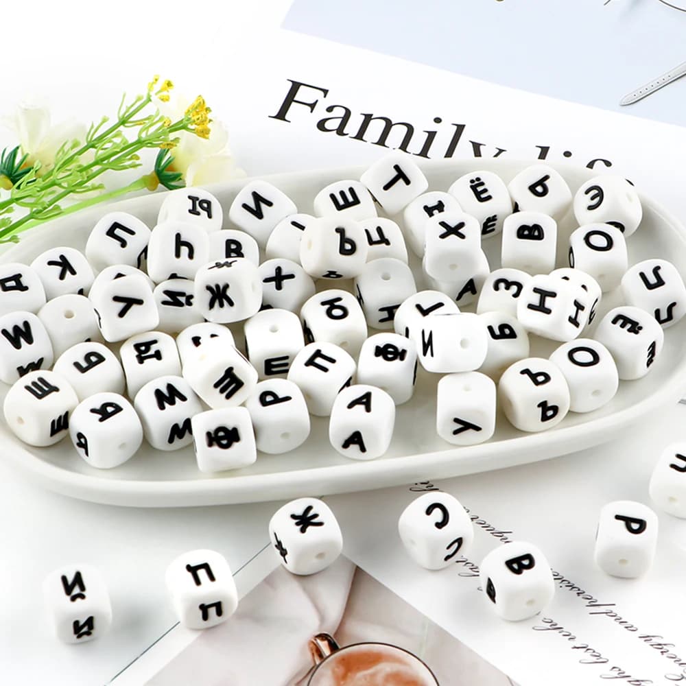 10 pezzi 12 mm lettere russe in silicone perline dell'alfabeto in silicone per la creazione di gioielli braccialetto collana fai da te ecc accessori fatti a mano