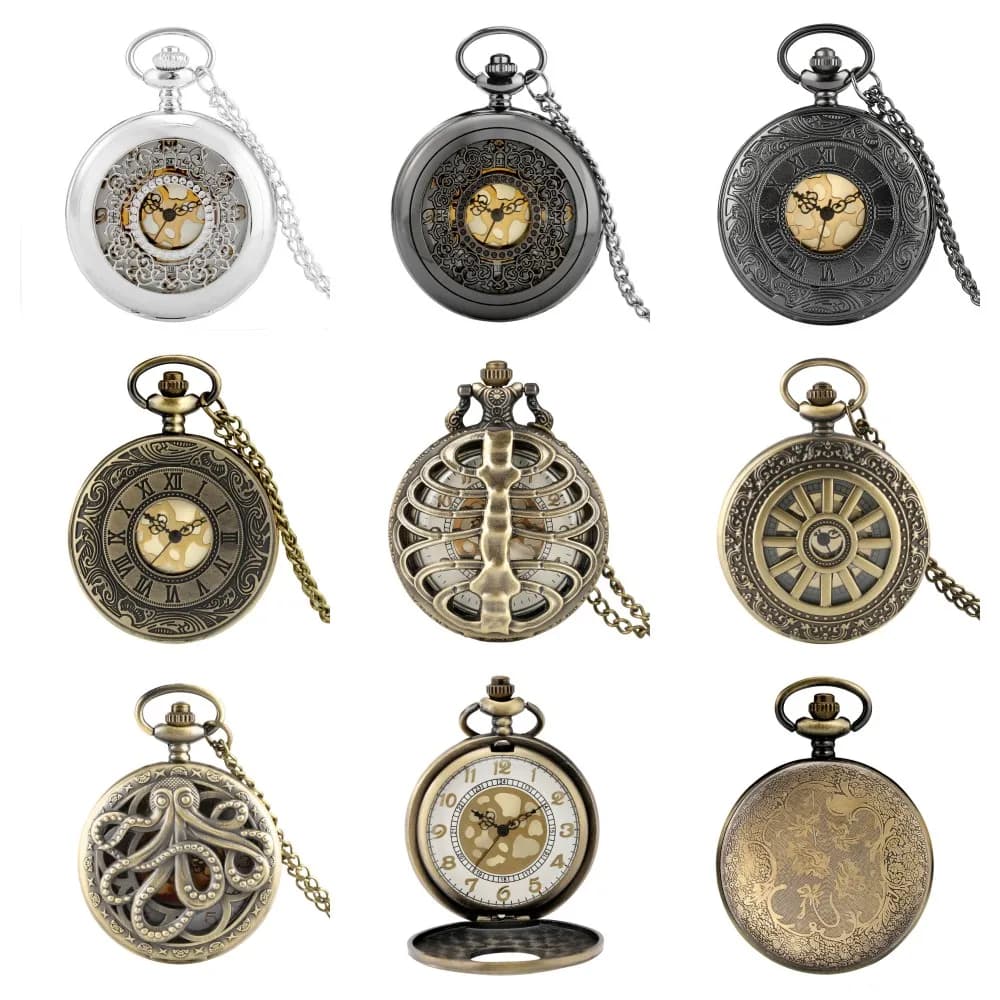Quartz pocket watch with dial with golden Arabic numerals with 80 cm chain, vintage fashion pendant necklace, gift watch for men and women