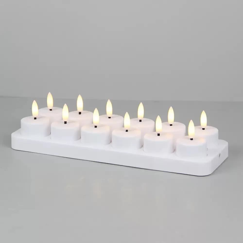 Set of 12 Rechargeable Flickering Remote controlled Tea Light Led Candle Electric waxless Wedding Home Bar Church table Decorati