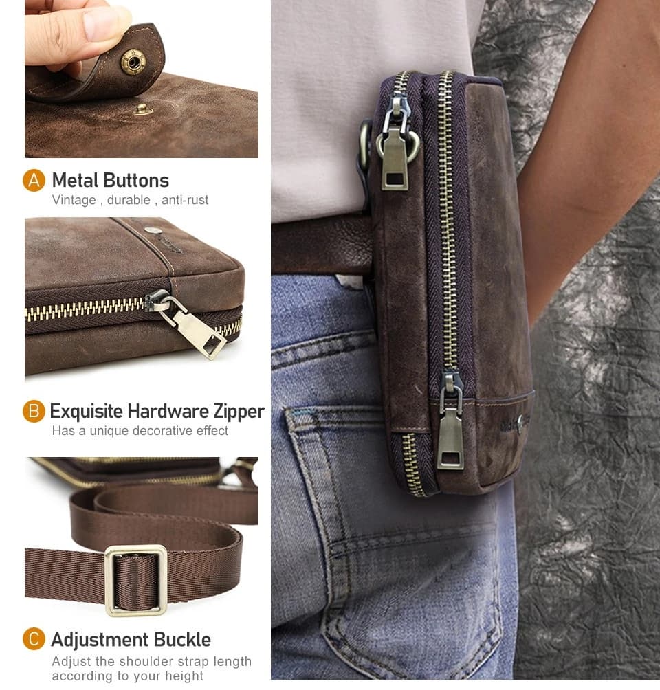 Borsa portaoggetti multifunzionale portatile da viaggio all'aperto multi-scomparto per cellulare Crazy Horse PI da uomo