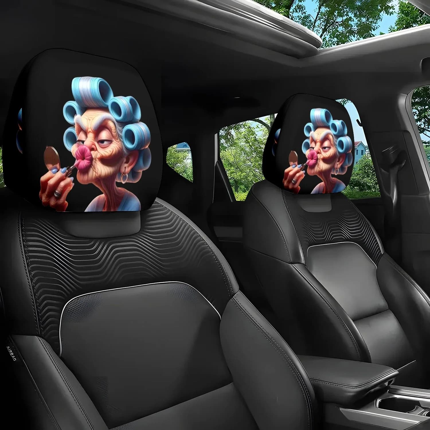 Set of 2 car headrests with blue theme print, protectors for vehicle seat headrest, elegant and comfortable, not padded