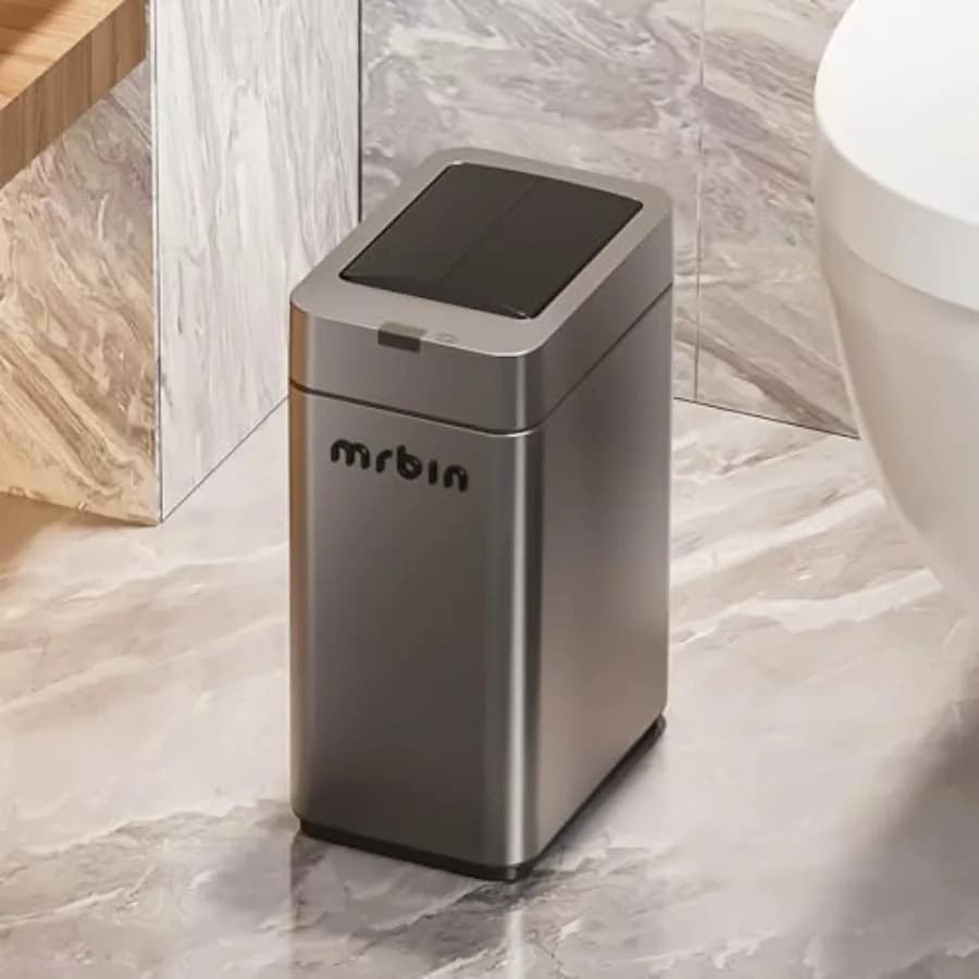 Cestino per Rifiuti da Bagno Sottile da 2,4 Galloni con Coperchio, Piccolo Cestino in Acciaio Inox con Sensore di Movimento Senza Contatto per Ufficio, Camera da Letto, Cucina