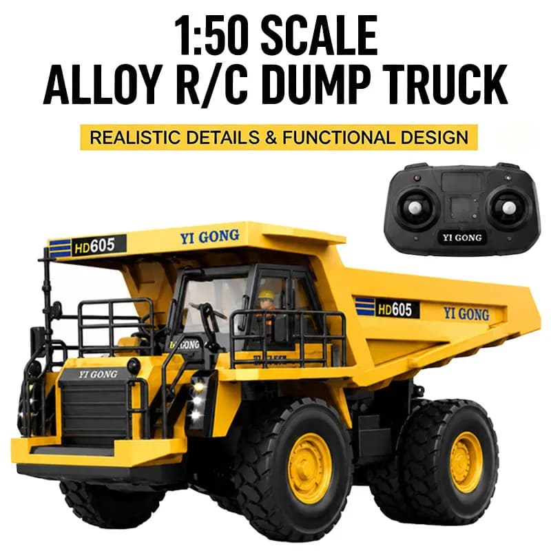 1/50 YG605 Electric RC Dump Truck 3 Km/H 2.4G Remote Control Construction Vehicle Model Toy With Lights Sound Effects Gift
