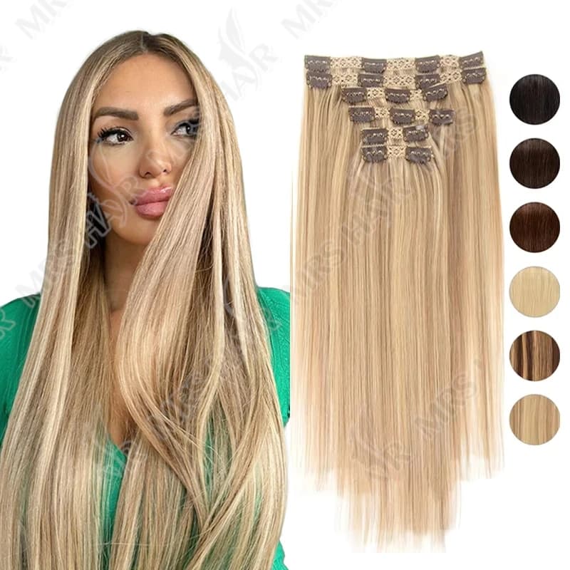 Clip in Hair Extension Human Hair Machine Remy 24 Inch 240g Full Head Genuine Natural Hair Extensions Hair Clips Thinck End 6 Pieces