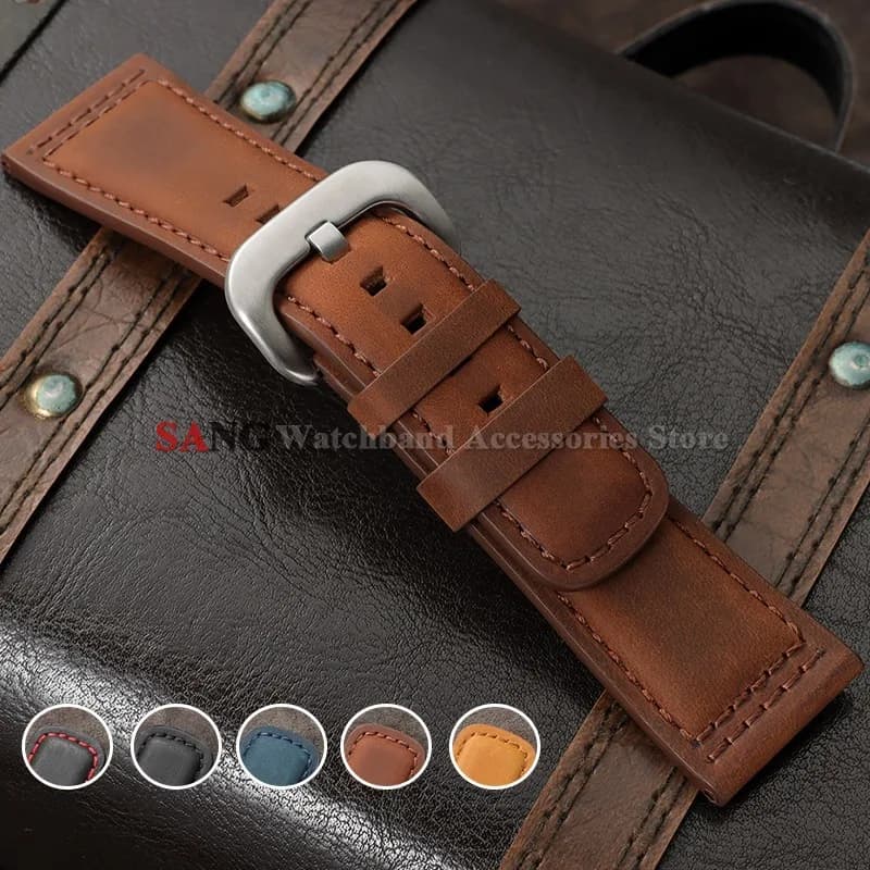 28 mm vintage leather watch strap, calf leather, for smartwatch, compatible with Seiko and Rolex, universal, for men and women, for business