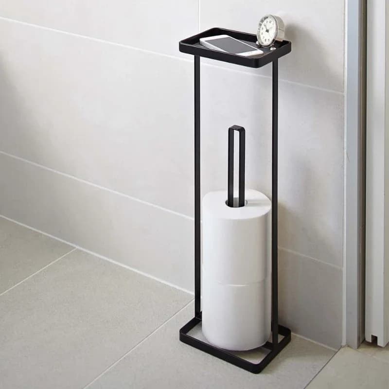 Portarotolo verticale da terra senza foratura, creativo, grande, per carta igienica, con supporto per cellulare e porta salviette