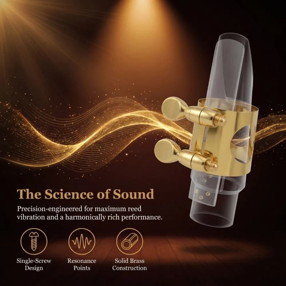 Adjustable Screw Saxophone Ligature Double Screw Fastening Hollow Cut-out Brass Ligature Brass Material Polished