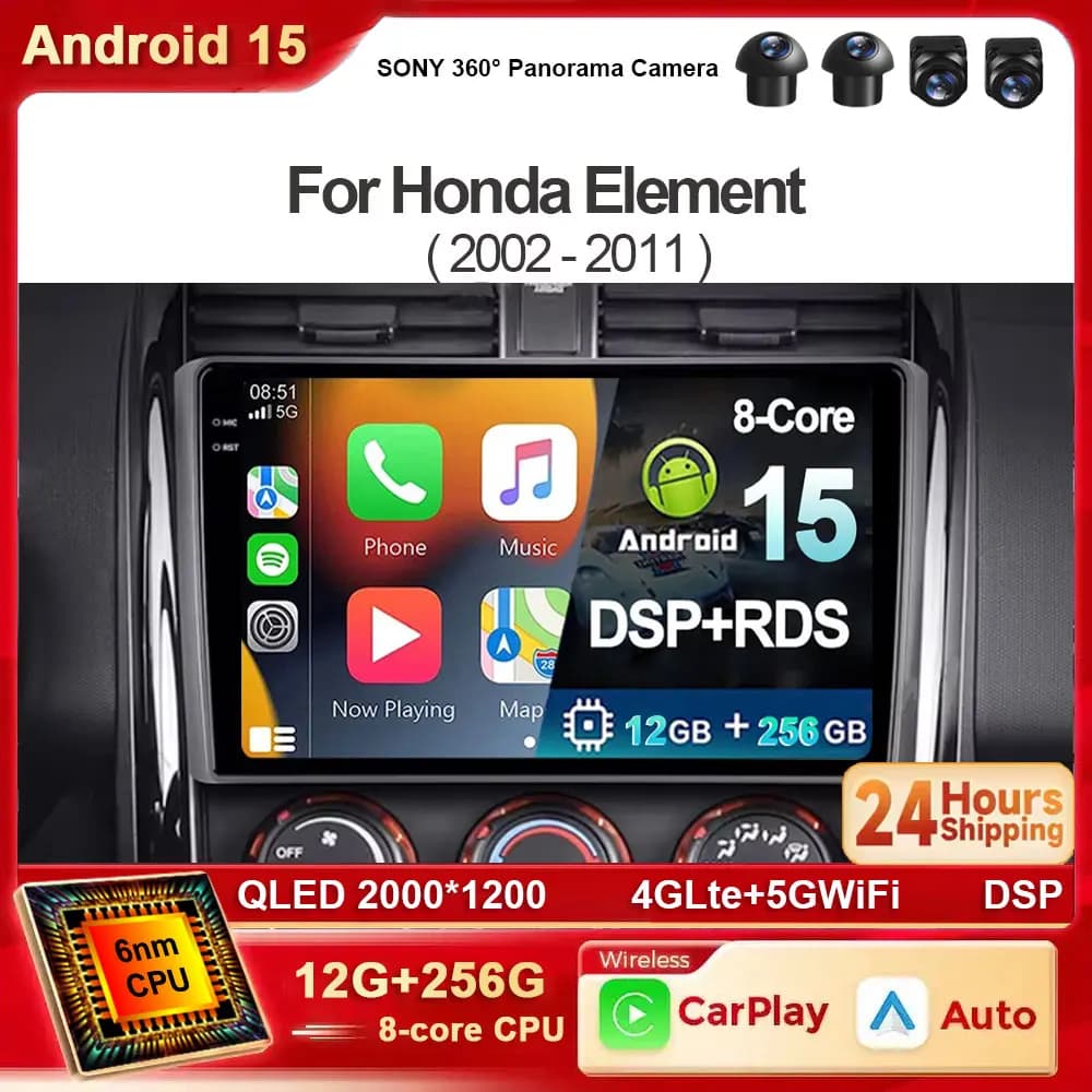 Android 15 Auto Per Honda Element YH 2002 - 2011 Autoradio Lettore Video Multimediale Navigazione GPS Carplay QLED BT WIFI 2 din DVD