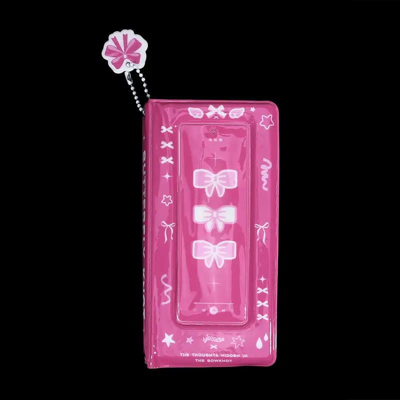 Porta Carte Fotografiche Kpop con 4 Scomparti, Album Trasparente con Ciondolo a Fiocco, Portafoglio Verticale Carino per Collezionisti, Fan, Passaporto e Documenti