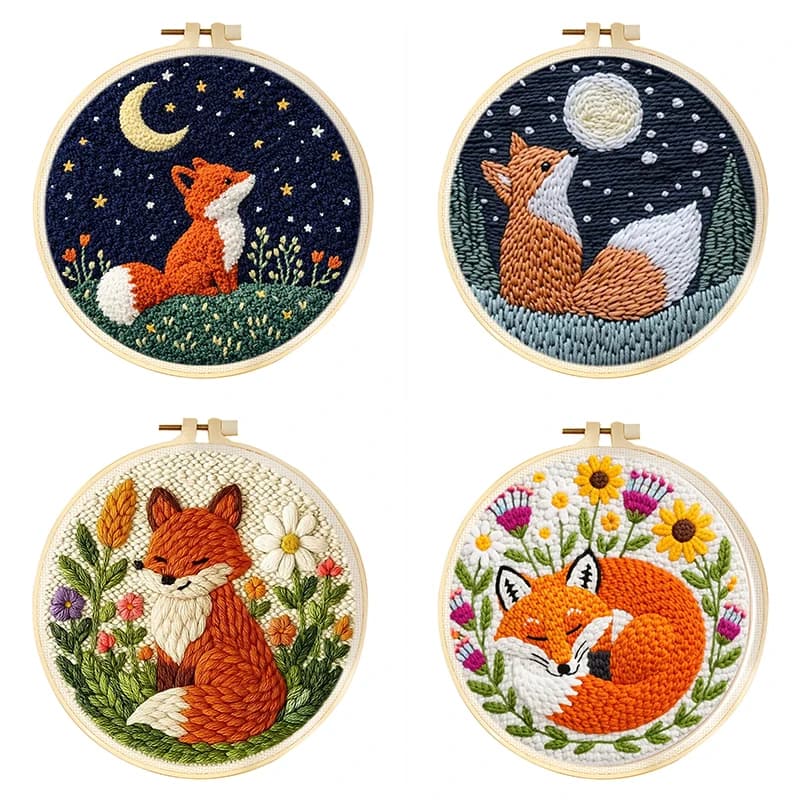 GATYZTORY Punch Needle Embroidery Wall Art Diy Crafts Fox Animal Punch Needle Rug Kit Art Supplies Artwork