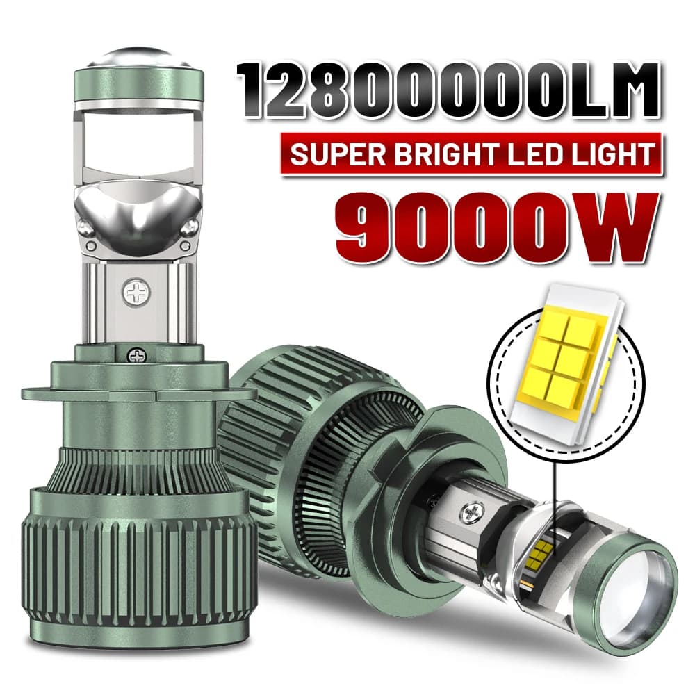 Faro a LED con lente proiettore H7 H4 H11 H8 9005 9006 HB3 HB4, lampadina auto 6000K Canbus Turbo ad alta potenza, mini lampada fendinebbia per auto/moto