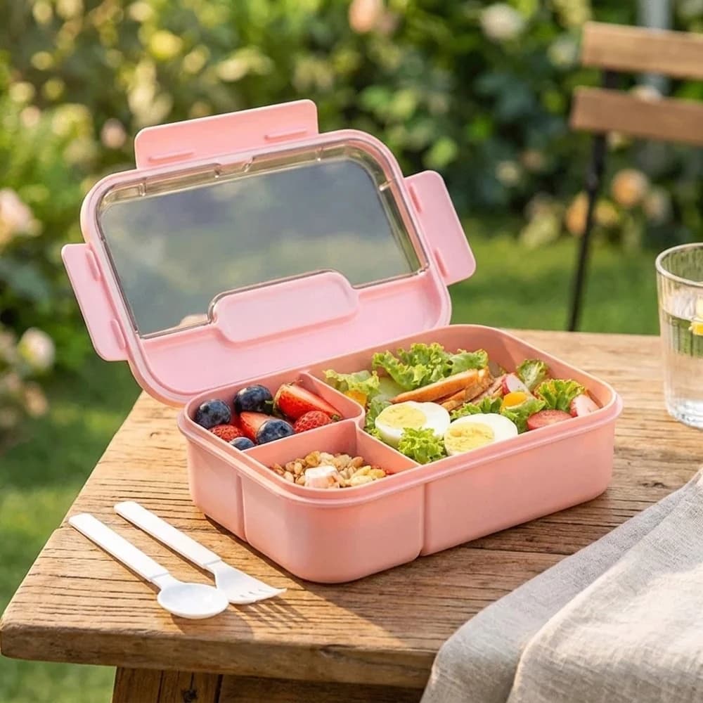 Contenitore per Pranzo Bento Multi-Scomparto, Resistente e Facile da Pulire, con Coperchio Trasparente, Portatile, a Prova di Perdite, Riutilizzabile per la Preparazione dei Pasti