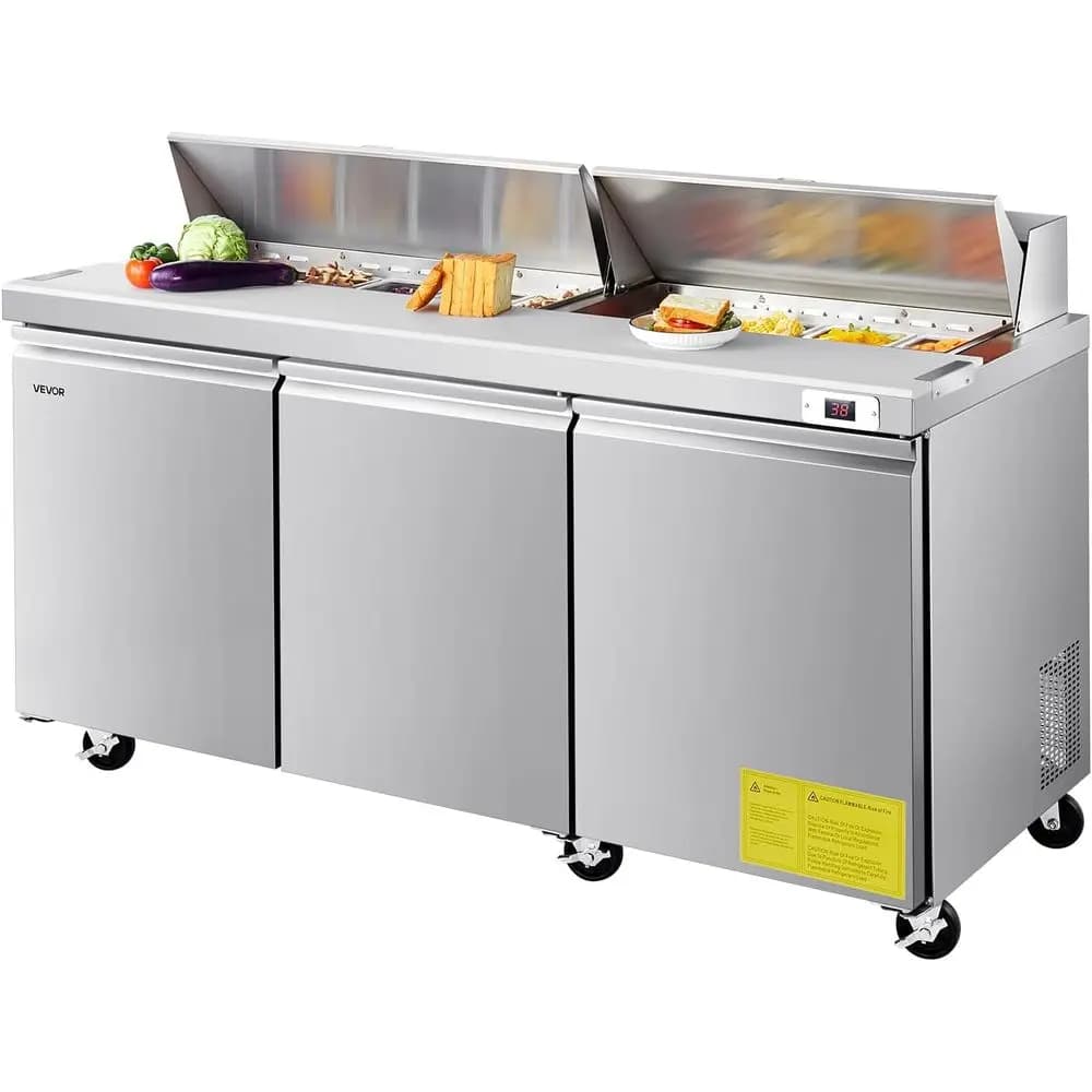 Frigorifero Commerciale da 72 Pollici, 18,7 Cu. Ft. Tavolo refrigerato per la preparazione di sandwich, Mega Top ood Prep Ridge con 18 teglie e tagliere