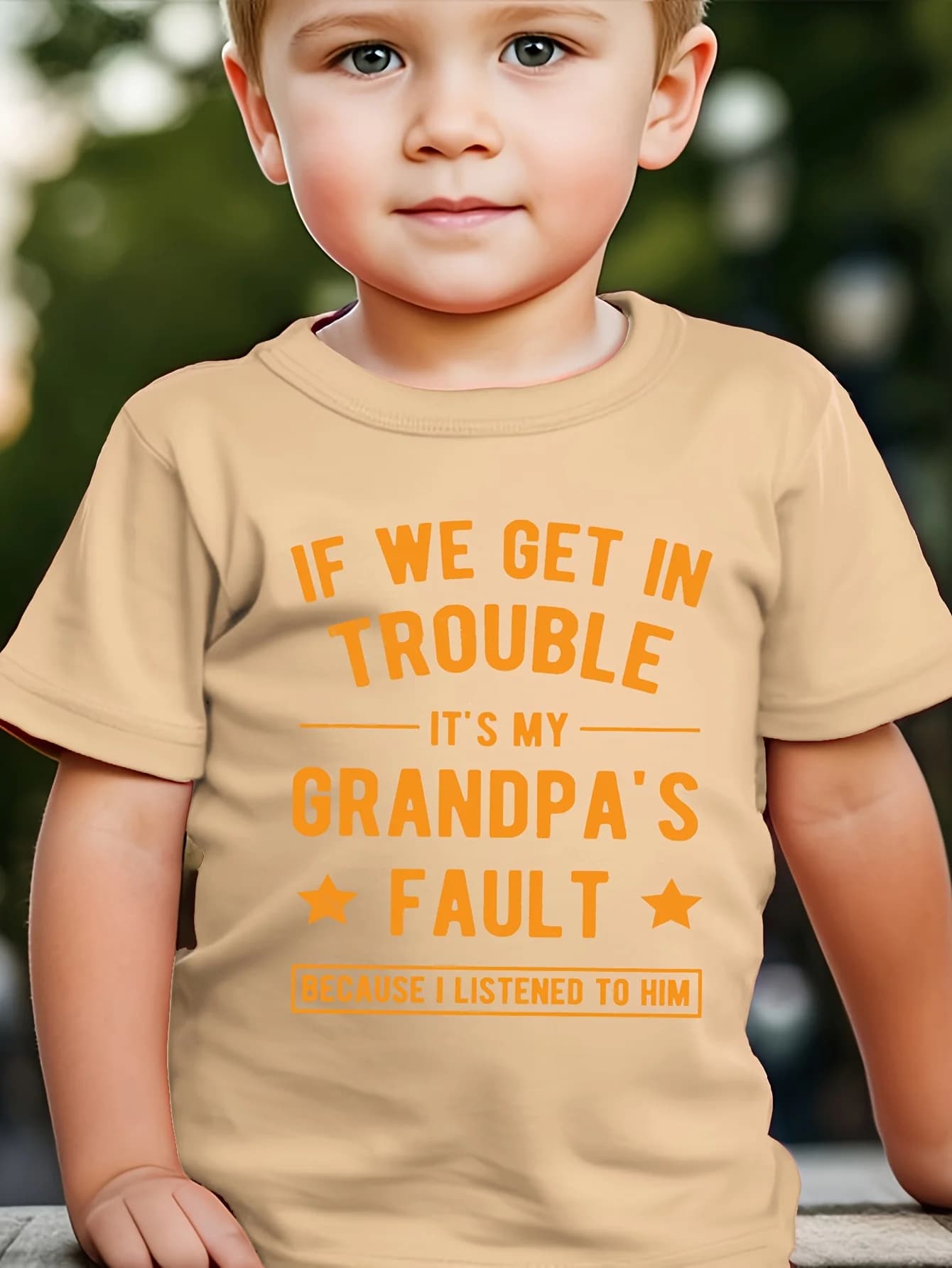 Boys‑"IF‑WE‑GET‑IN‑TROUBLE‑IT'S‑MY‑GRANDPA'S‑FAULT"‑Funny‑Letter‑Print‑Crew‑Neck‑Short‑Sleeve‑Casual‑Kids‑T‑Shirt
