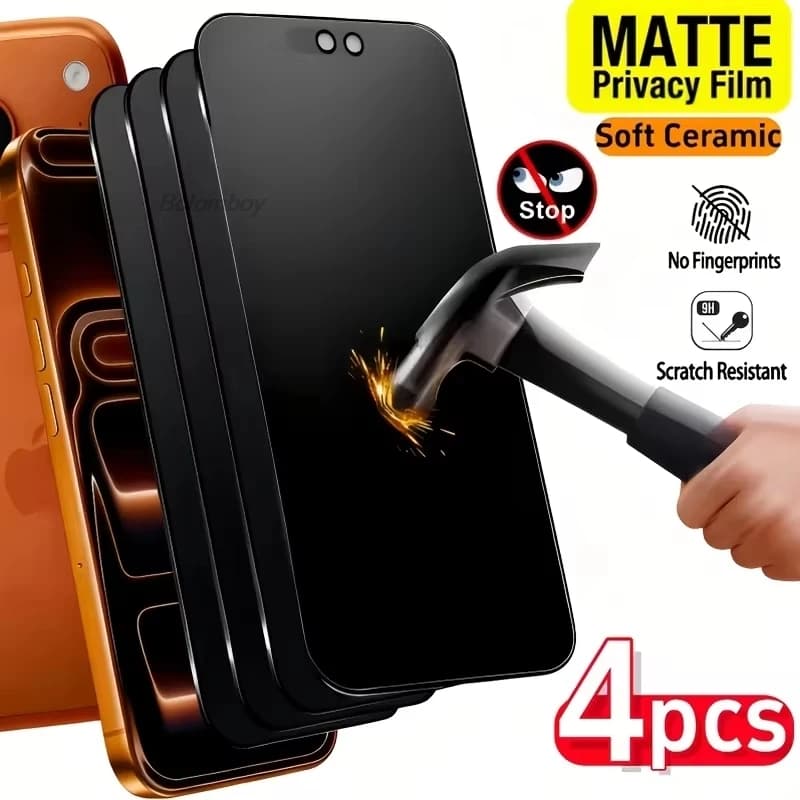 1-4PCS For iPhone 18 Pro Matte Privacy Screen Protectors For iPhone 17 Pro Max Air 16 14 15 13 11 12 7 8 Plus XR XS Ceramic Film