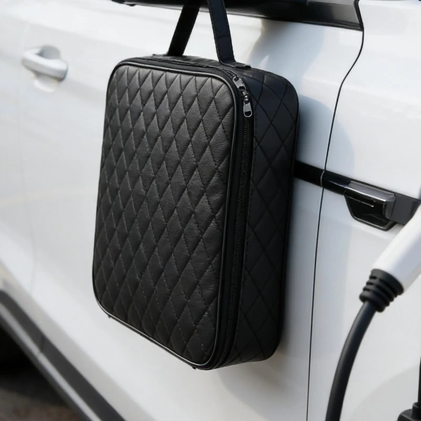 Borsa per Cavo di Ricarica per Veicoli Elettrici, Organizzatore Impermeabile in Pelle PU Resistente, Custodia per Gestione Cavi per Accessori Auto