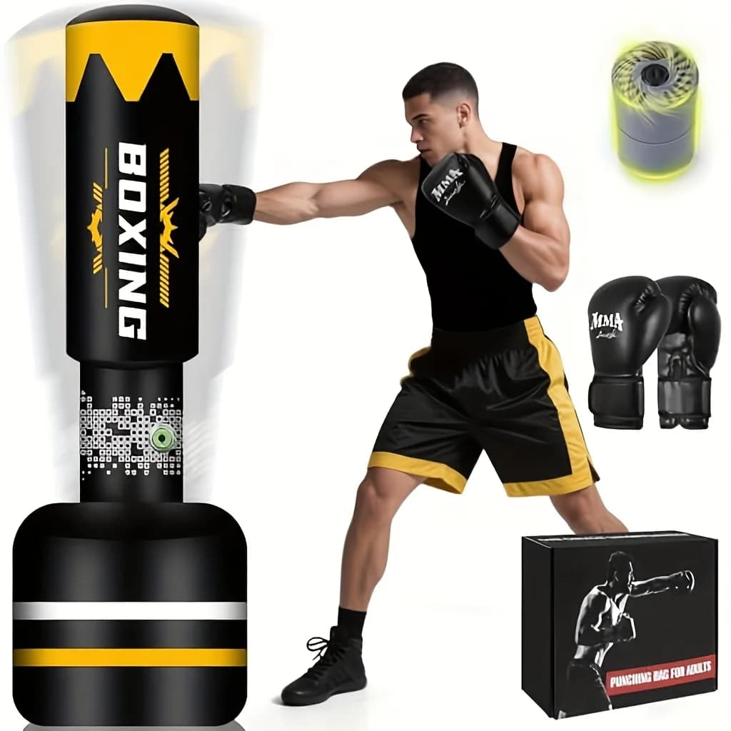 Upgraded Adult Standing Boxing Bag with Built-in Automatic Air Pump, 71'' Heavy Bag Boxing Equipment with 12oz Gloves, Kick Bag for Training MMA Muay Thai And Fitness Kickboxing, Home Gym
