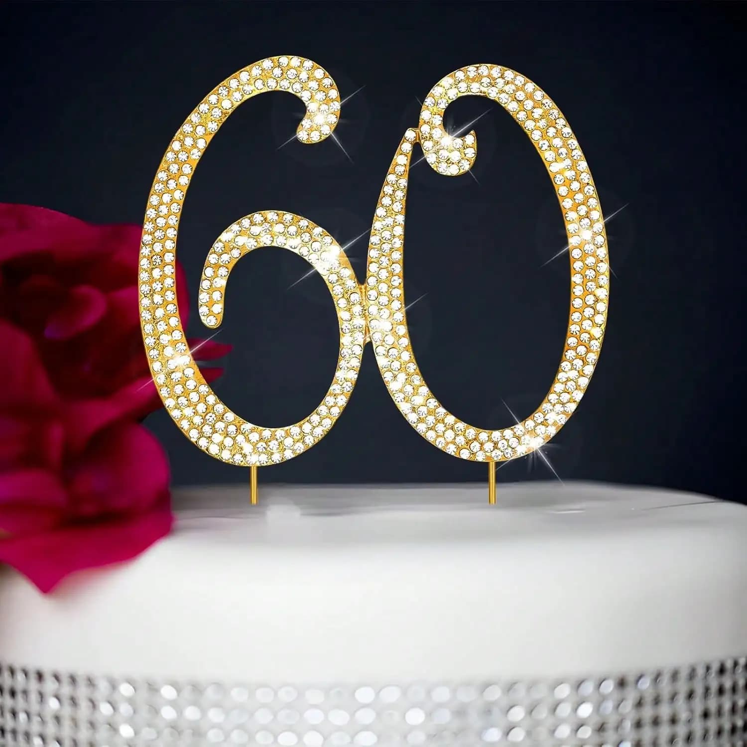 Grande Topper per Torta con Numero in Strass Dorati (1 pezzo) - 0/1/3-9 Design Luccicante per Feste di Compleanno, Matrimoni e Anniversari, Candela Digitale