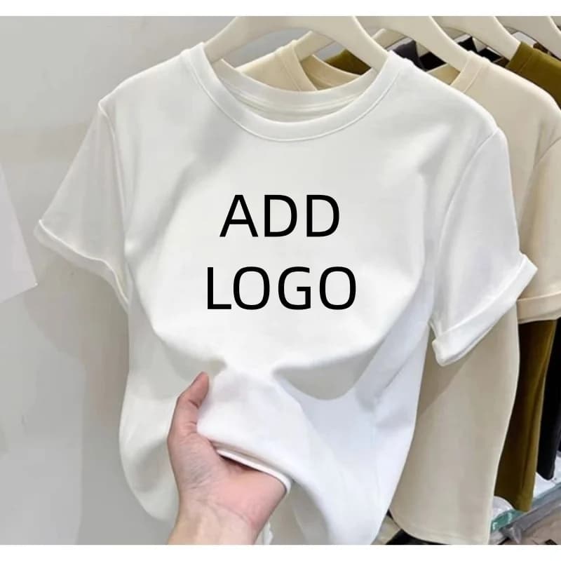 T-shirt da donna in cotone personalizzata all'ingrosso, girocollo, sexy, da ufficio, slim fit, basic, casual, alla moda