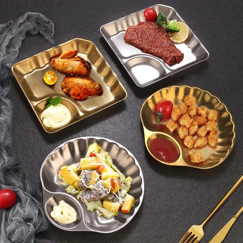 Piatto francese retrò a forma di conchiglia in acciaio inossidabile con patatine fritte, pollo fritto, piatto decorativo per riporre la casa, robusto acciaio inossidabile St