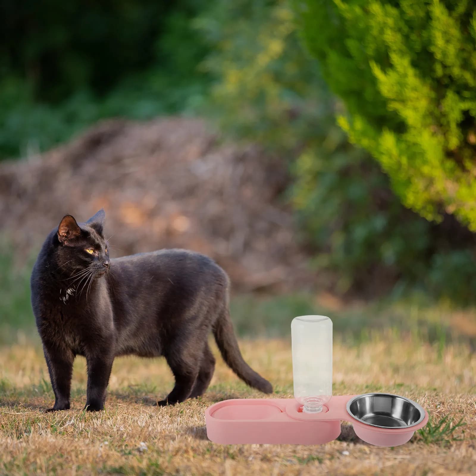 Ciotola per Gatti in Acciaio Inox con Dispenser d'Acqua Automatico, Mangiatoia Multifunzione Senza Ribaltamento per Gatti, Cani e Conigli