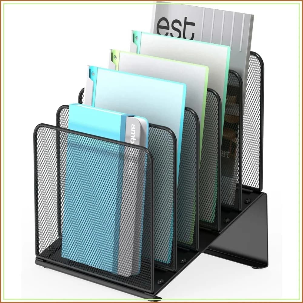 Inclined 5-Section Desk File Organizer, Vertical File Folder Holder for Office Classroom Desktop Organization